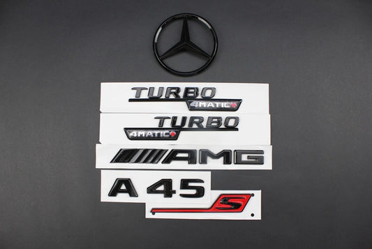 A45S AMG Gloss Black Emblem Badge Set for Mercedes Benz A45S W176 2012 - 2018
