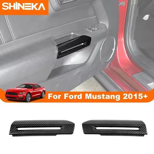 ABS Carbon Door Handle Cover Trim Interior Decoration for Ford Mustang 2015-2020
