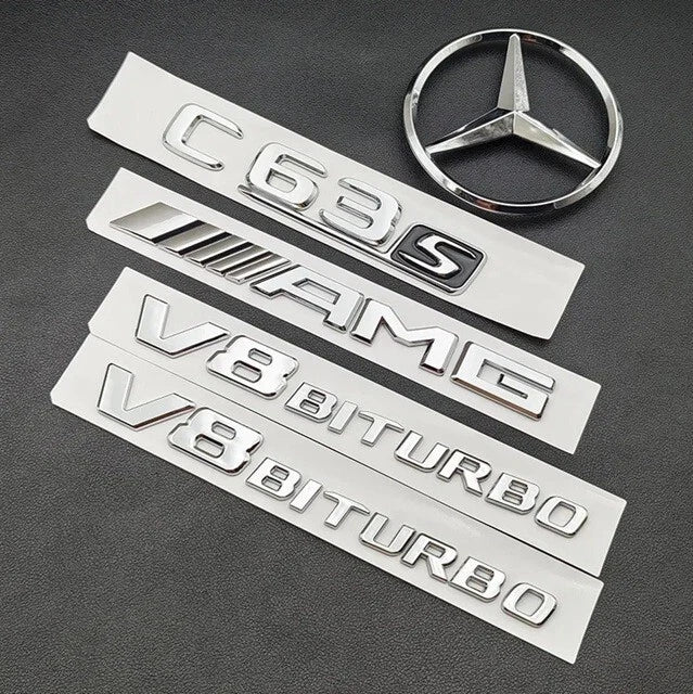 C63S Emblem Badge Set Chrome Silver for Sedan or Coupe C205 W205 Mercedes AMG
