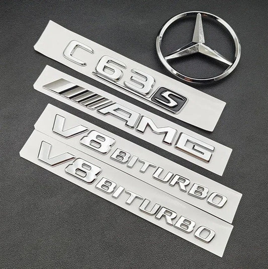 C63S Emblem Badge Set Chrome Silver for Sedan or Coupe C205 W205 Mercedes AMG