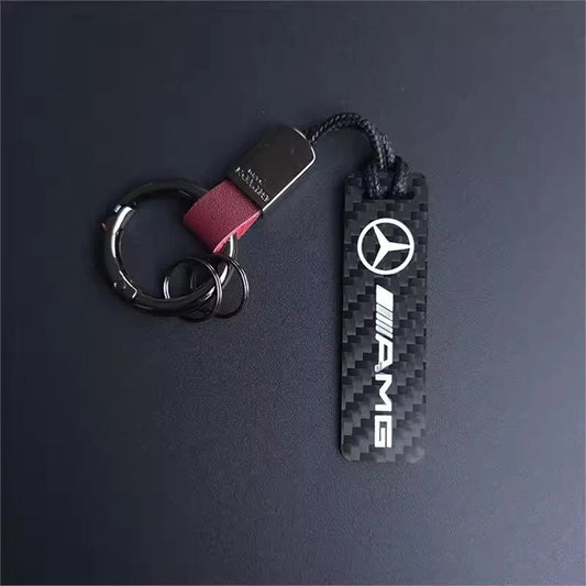 Real Carbon Fiber Car Keychain Keyring for AMG Black Red