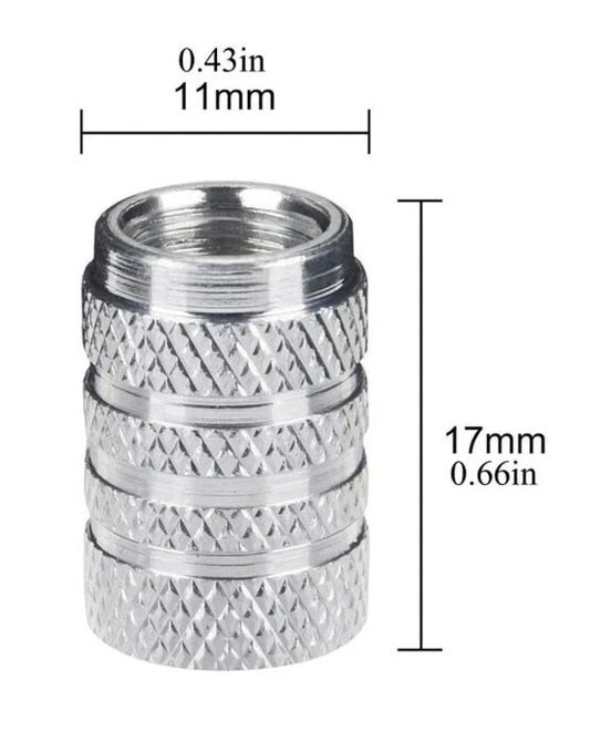 4 pcs Tyre Valve Caps Gloss Silver Knurled Easy Grip Universal Fit AUS Stock NEW