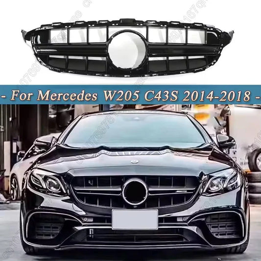 C63S Style Front Racing Grille Black for Mercedes-Benz C-Class W205 2014–2018