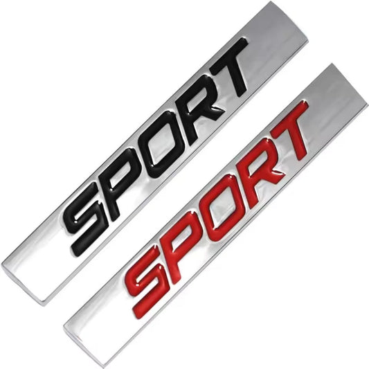 Sport Black Red Silver Badge Emblem 78mm x 12mm with Adhesive NEW