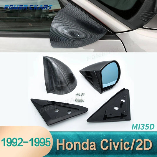2 Pc Spoon Style Side Mirror for Honda CIVIC 2 Door 1992 - 1995 Carbon Black NEW