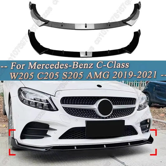 Front Bumper Lip Spoiler & Splitter Kit for Mercedes Benz W205 C-Class 2019–2021