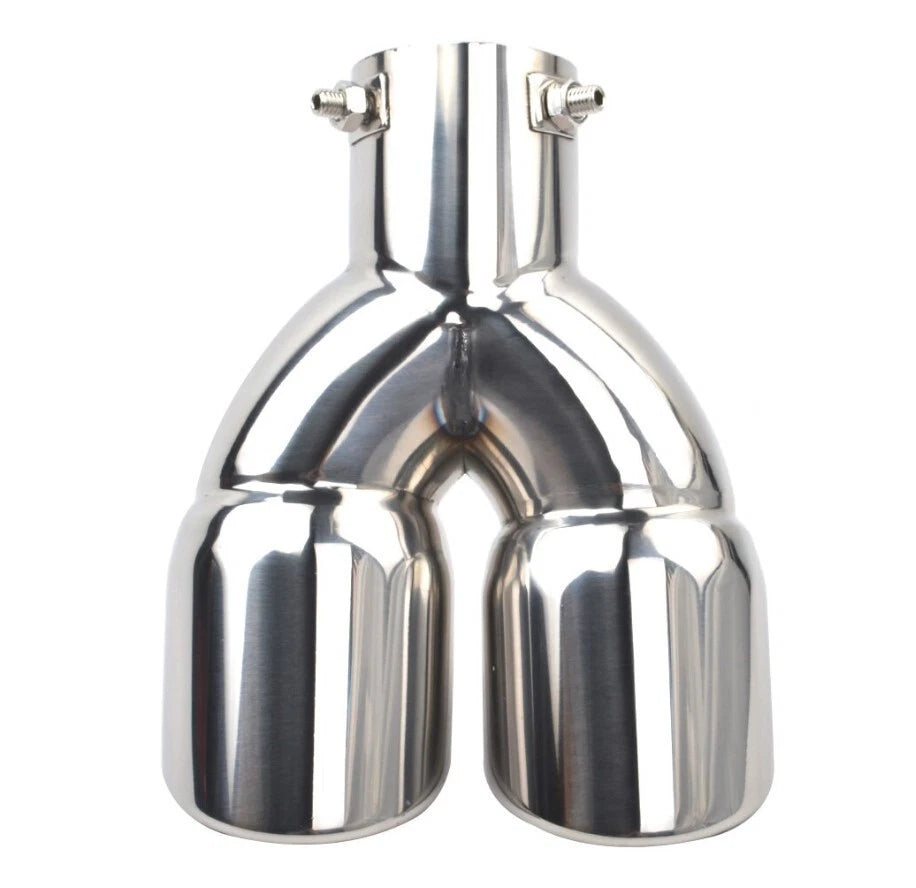 Twin Chrome Silver Exhaust Tips 70mm Inlet Dual 76mm Outlet Muffler Tail Pipe