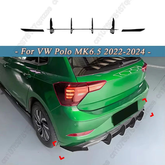 Rear Bumper Diffuser Lip Tail Spoiler Black for Volkswagen Polo MK 6.5 2022–2024