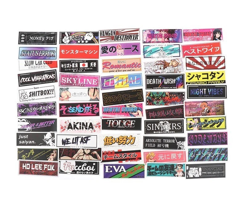 50x Japanese JDM Anime Manga Kanji Decal Sticker for Car Bike Computer Suitcase