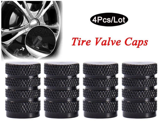 4 pcs Tyre Valve Caps Gloss Black Knurled Easy Grip Universal Fit AUS Stock NEW