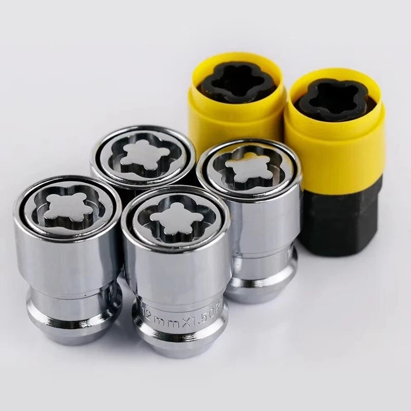 4 x Wheel Lock Nut Set for M12x1.25 M12x1.5 36mm Steel with 2 Lock Keys Security