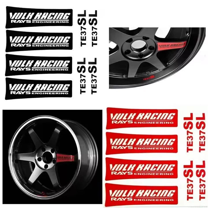 4 x RAYS TE37 SL Wheel Rim Decal Stickers 130mm White Yellow Blue Green Red Pink
