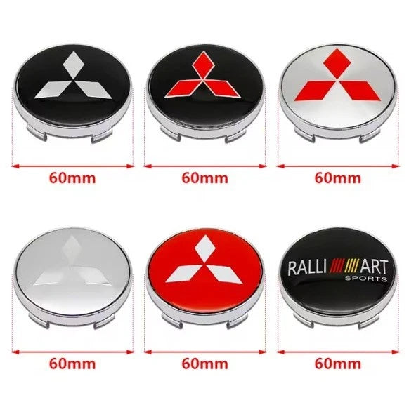 4 x Mitsubishi Centre Silver Black Red Wheel Cap Ralliart 60mm Face 56mm Clip