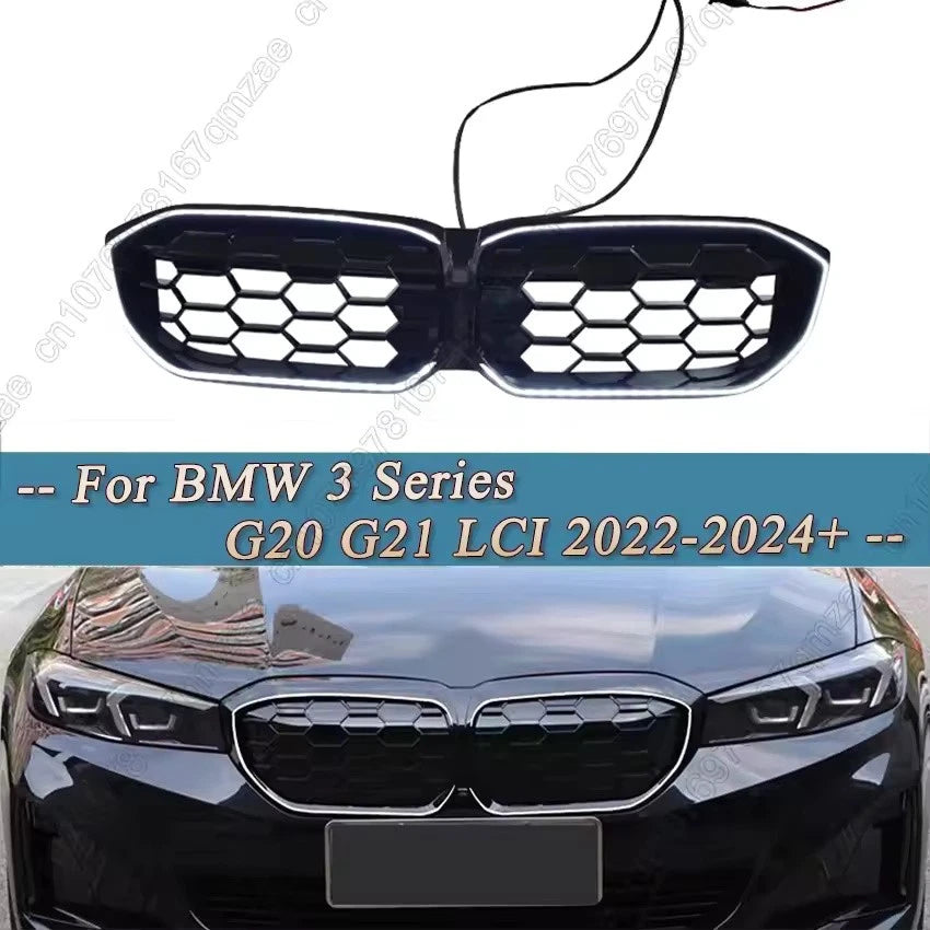 2022–2024 BMW 3 Series G20 LCI LED Front Kidney Grille Racing Gloss Black ABS Plastic