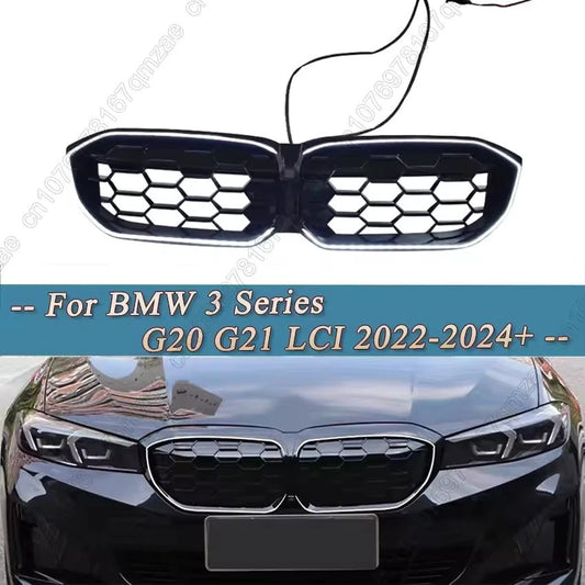 2022–2024 BMW 3 Series G20 LCI LED Front Kidney Grille Racing Gloss Black ABS Plastic