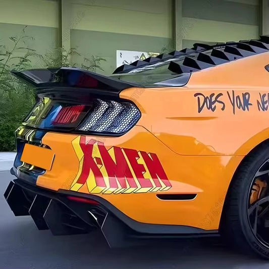 Rear Bumper Diffuser Splitter with 6 Fins ABS Black for Ford Mustang 2015–2021