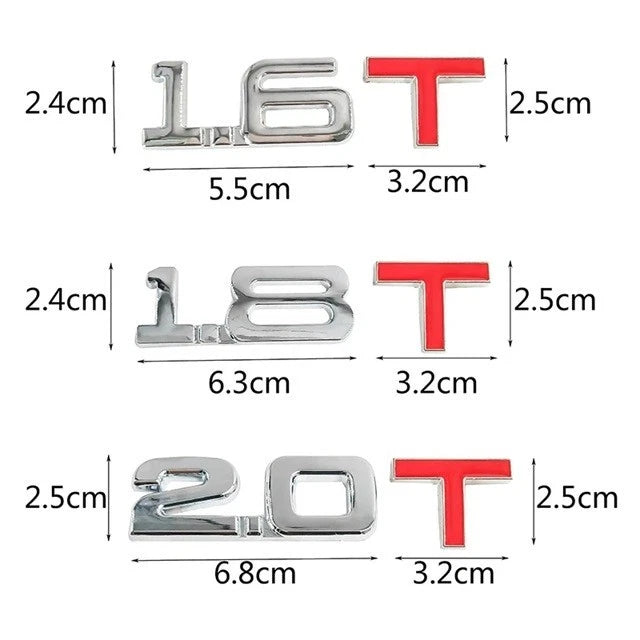 1.6T 1.8T 2.0T 2.2T 2.4T 2.5T 2.8T 3.0T Turbo Badge Emblem Universal NEW