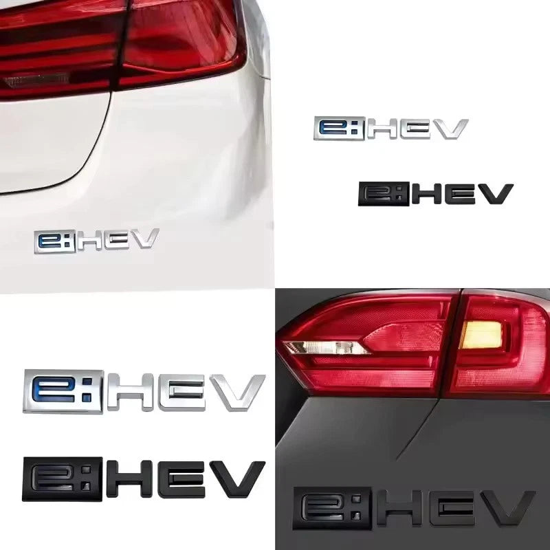 E:HEV 3D Boot Badge Emblem Black Silver 14 x 2.5cm & 8.2 x 1.4cm with Adhesive