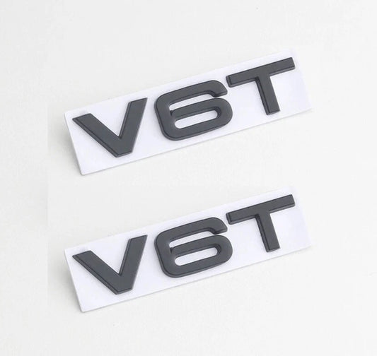 2 pcs Audi V6T Fender Badge Emblem Black for S4 RS4 A5 S5 SQ5 Turbo