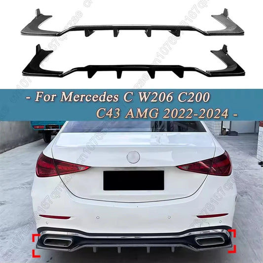 Rear Diffuser Bumper Spoiler Black for Mercedes-Benz C-Class W206 2022–2024