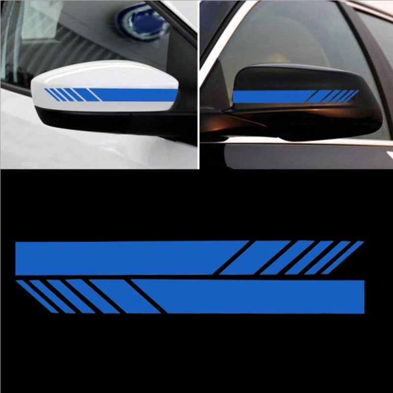 Car Rear View Mirror Racing Stripe Vinyl Decal Sticker Blue Side 140mm x 30mm