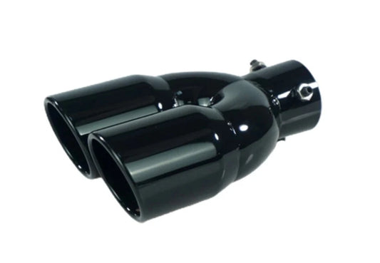 Twin Gloss Black Exhaust Tips 63mm Inlet Dual 76mm Outlet Muffler Tail Pipe