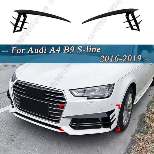 Front Fog Lamp Frame Side Diffuser Splitter Kit for Audi A4 B9 S-Line 2016–2019