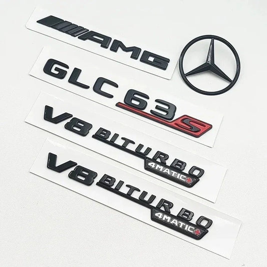 GLC63 AMG V8 Biturbo 4matic + Full Badge Set Gloss Black for Mercedes Benz