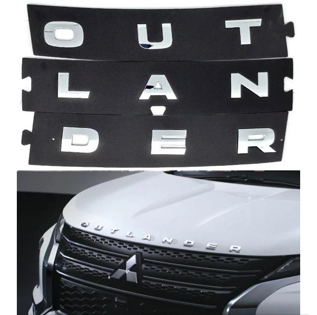 Outlander Badge Emblem Set Chrome Silver Gloss Black for Mitsubishi Models NEW