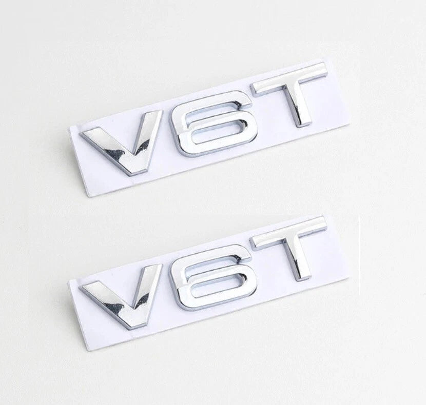 2 pcs Audi V6T Fender Badge Emblem Silver Chrome for S4 RS4 A5 S5 SQ5 Turbo