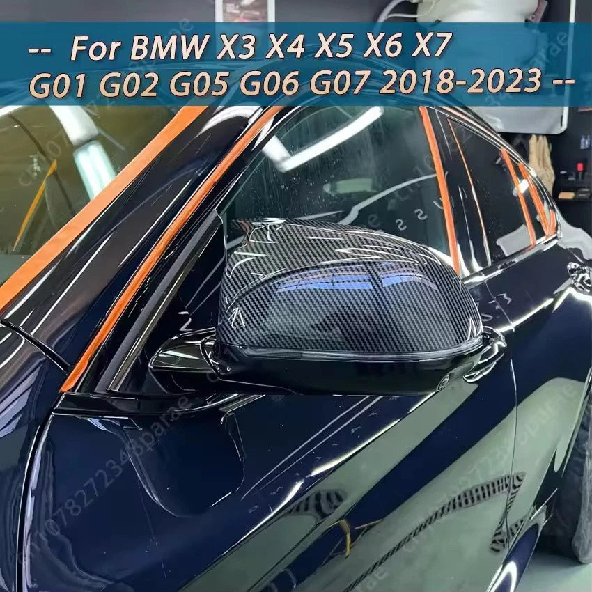 2PCS Gloss Black Carbon Rear View Mirror Cover for BMW X3 X4 X5 X6 X7 2018–2023