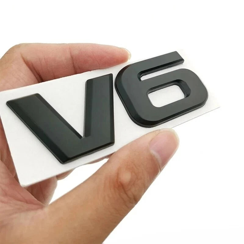 V6 3D Matte Black / Silver Metal Emblem Badge Universal Self-Adhesive Sticker