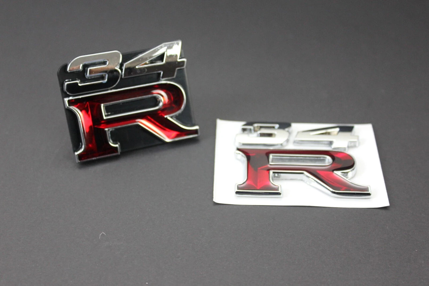 34R Grill & Boot Badge Emblem Silver Red for Nissan Skyline R34 GTR GTT GTST GT