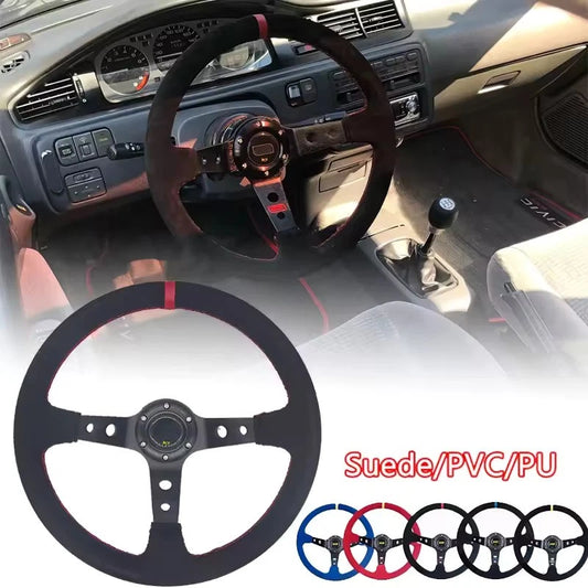 14 Inch Universal Deep Corn Racing Steering Wheel 350mm Suede, PVC, PU Drift