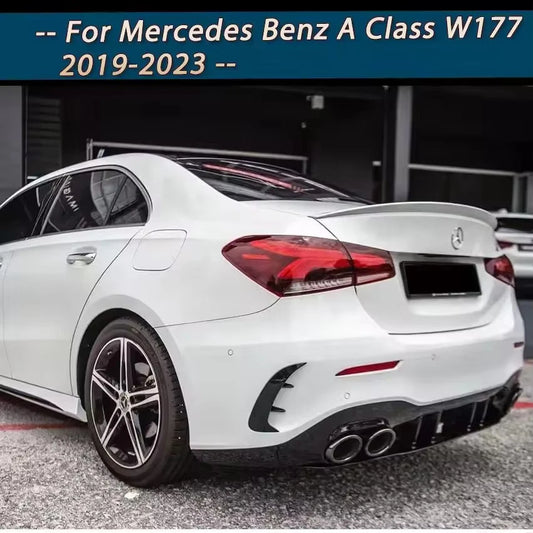 Rear Bumper Trim Cover Canards Black Carbon for Mercedes-Benz A-Class W177 Sedan