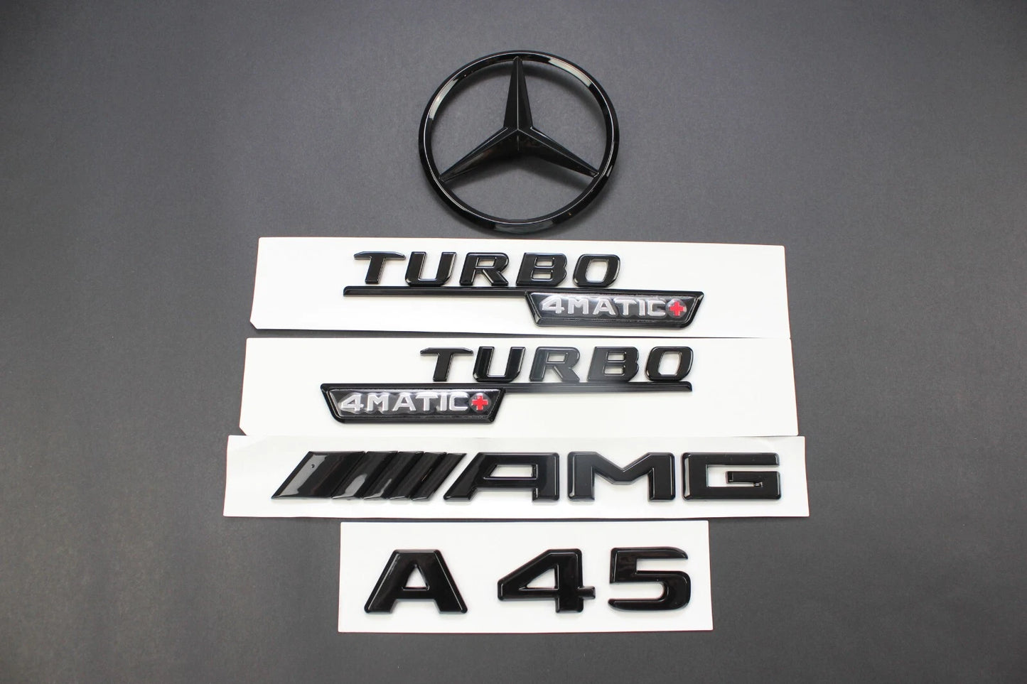 A45 AMG Gloss Black Emblem Badge Set for Mercedes Benz A45 W176 (2012 - 2018)