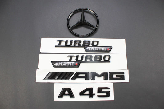 A45 AMG Gloss Black Emblem Badge Set for Mercedes Benz A45 W176 (2012 - 2018)