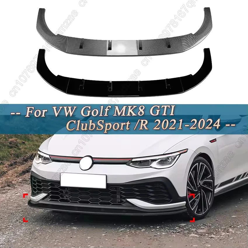 Bumper Lip Splitter Diffuser Kit 3 Pcs Gloss Black Carbon for VW Golf MK8 GTI