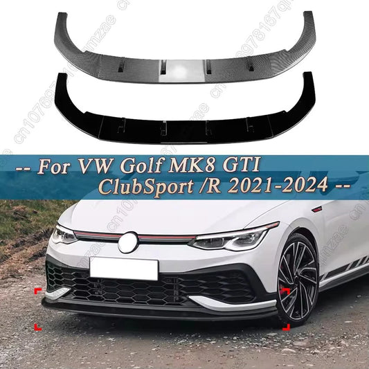 Bumper Lip Splitter Diffuser Kit 3 Pcs Gloss Black Carbon for VW Golf MK8 GTI