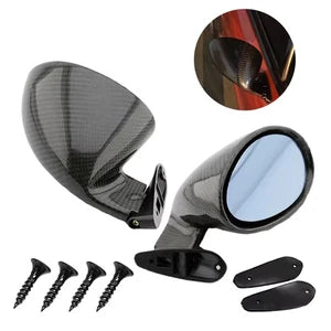 California Bullet Retro Side Rear View Mirrors Universal Bolt On Carbon Black