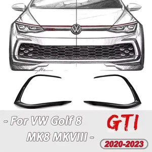 2x Front Bumper Fog Light Grille Splitter Gloss Black Carbon for VW Golf 8 MK8