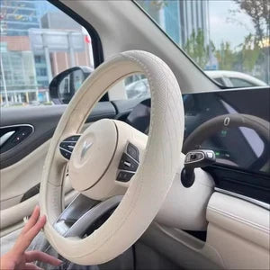 Napa Leather 15-Inch Steering Wheel Cover Universal Anti-Slip Beige Black Pink