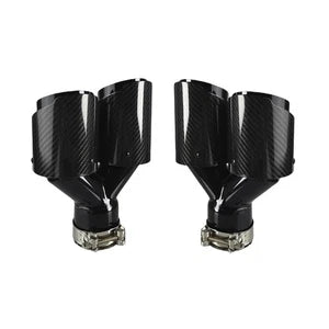Genuine Carbon Fibre Gloss Black Twin Exhaust Tips Universal Bolt On All Sizes