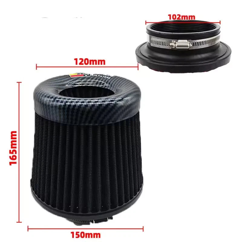 High Flow Air Intake Filter Mushroom 3 Inch 76mm Head Car Performance Carbon