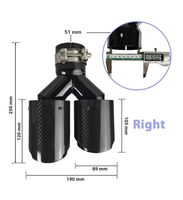 Genuine Carbon Fibre Gloss Black Twin Exhaust Tips Universal Bolt On All Sizes