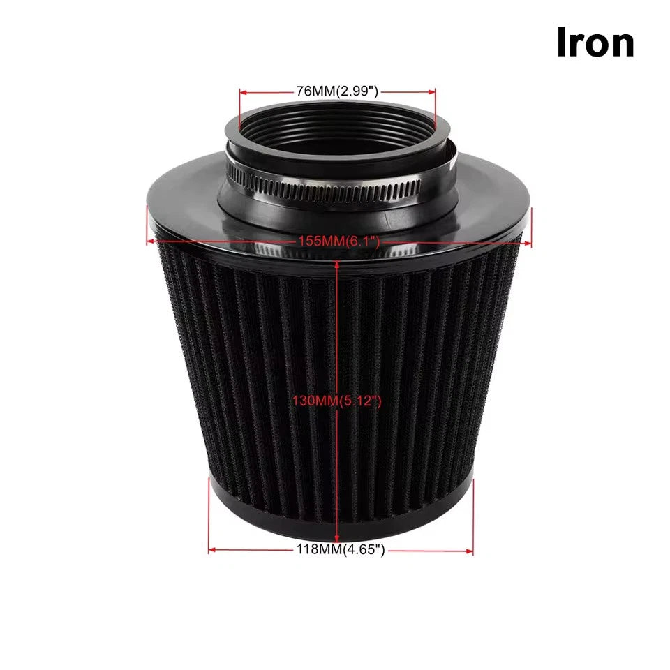 76MM 3" Air Intake Filter Induction Kit Burnt Blue Stainless Steel Mesh Cone NEW