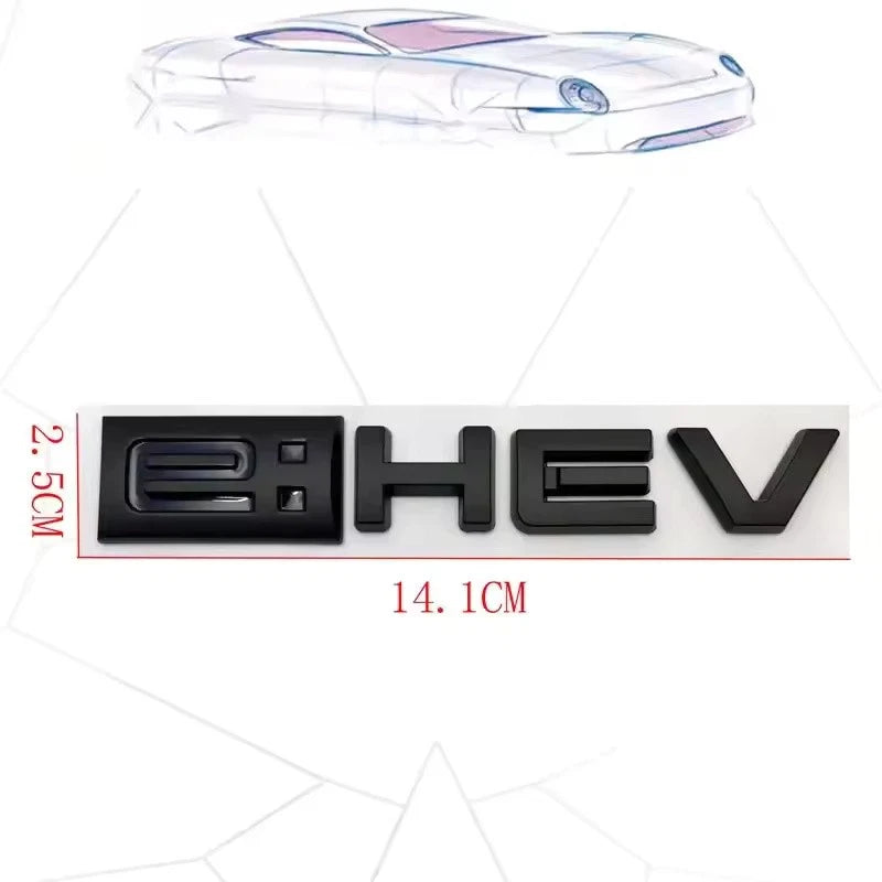 E:HEV 3D Boot Badge Emblem Black Silver 14 x 2.5cm & 8.2 x 1.4cm with Adhesive