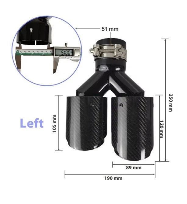 Genuine Carbon Fibre Gloss Black Twin Exhaust Tips Universal Bolt On All Sizes