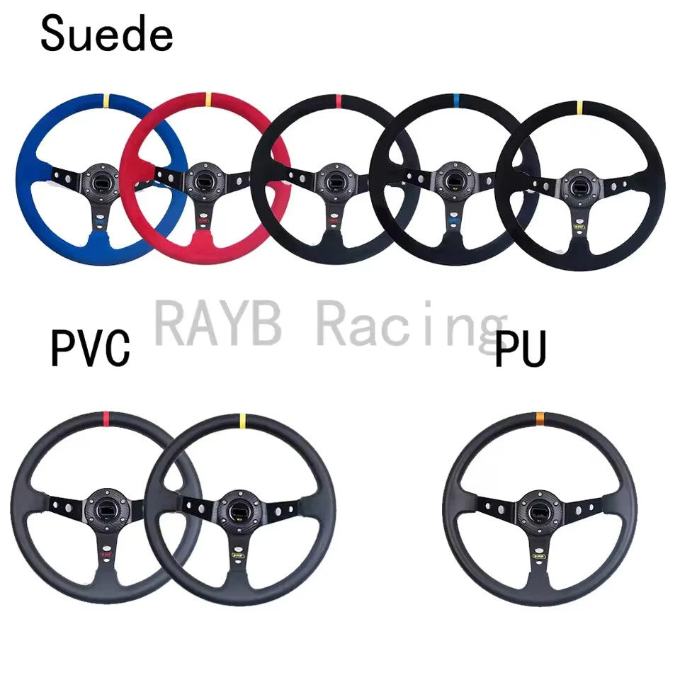 14 Inch Universal Deep Corn Racing Steering Wheel 350mm Suede, PVC, PU Drift