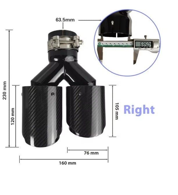 Genuine Carbon Fibre Gloss Black Twin Exhaust Tips Universal Bolt On All Sizes